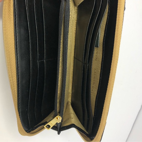 Lauren Ralph Lauren Cork and Black Zip Around Wallet Gold Tone Hardware - Picture 9 of 13
